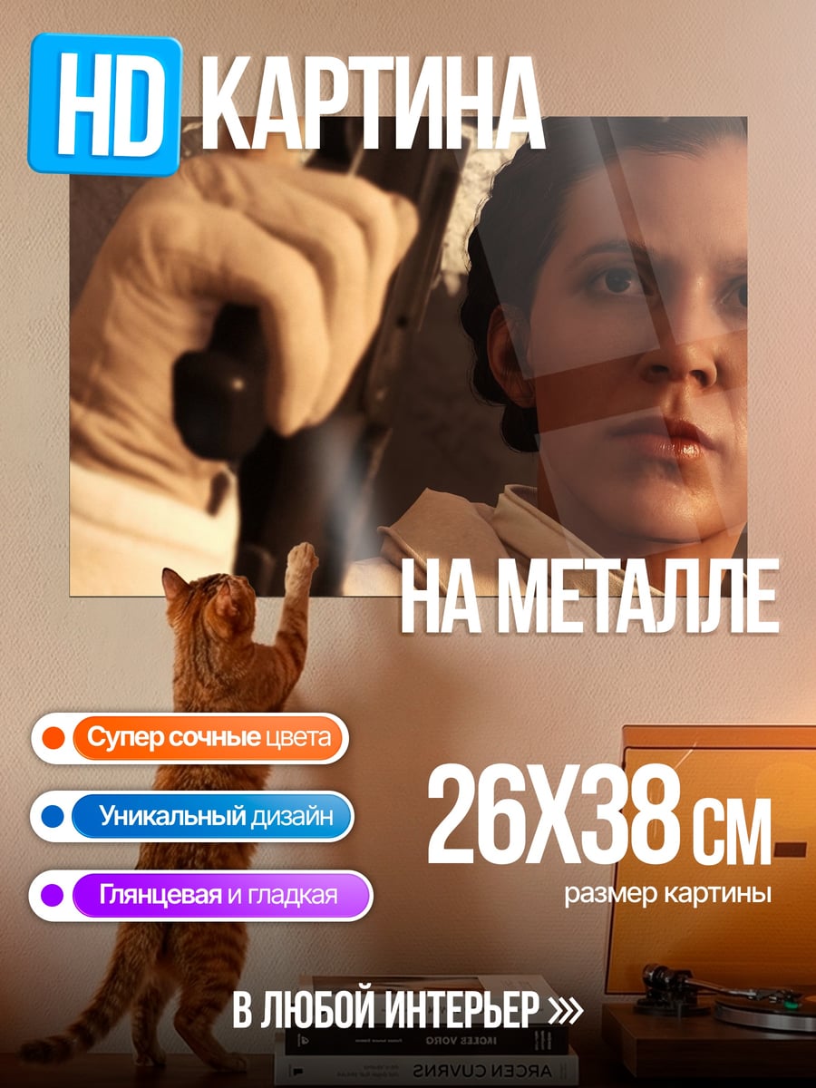 Картина на металле Принцесса Лея с оружием