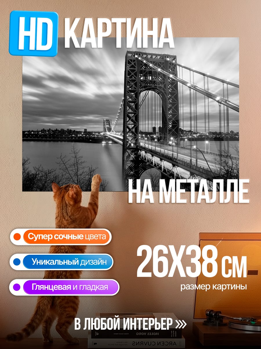Картина на металле Мост в ночи