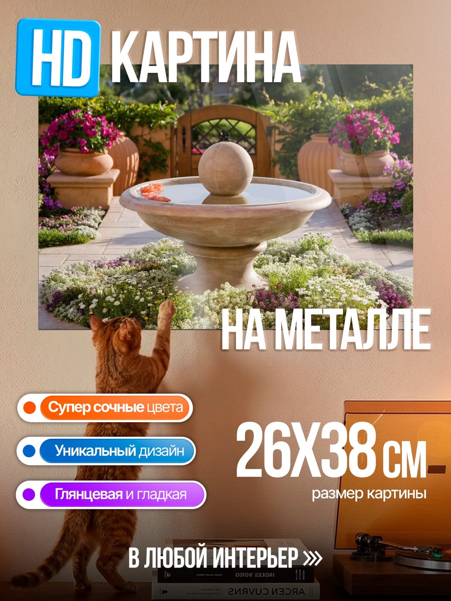 Картина на металле Цветочный фонтан