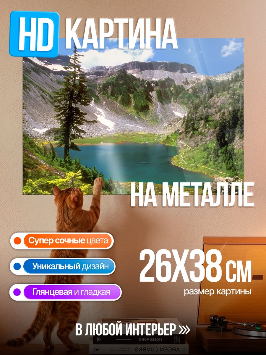 Картина на металле Горное озеро летом