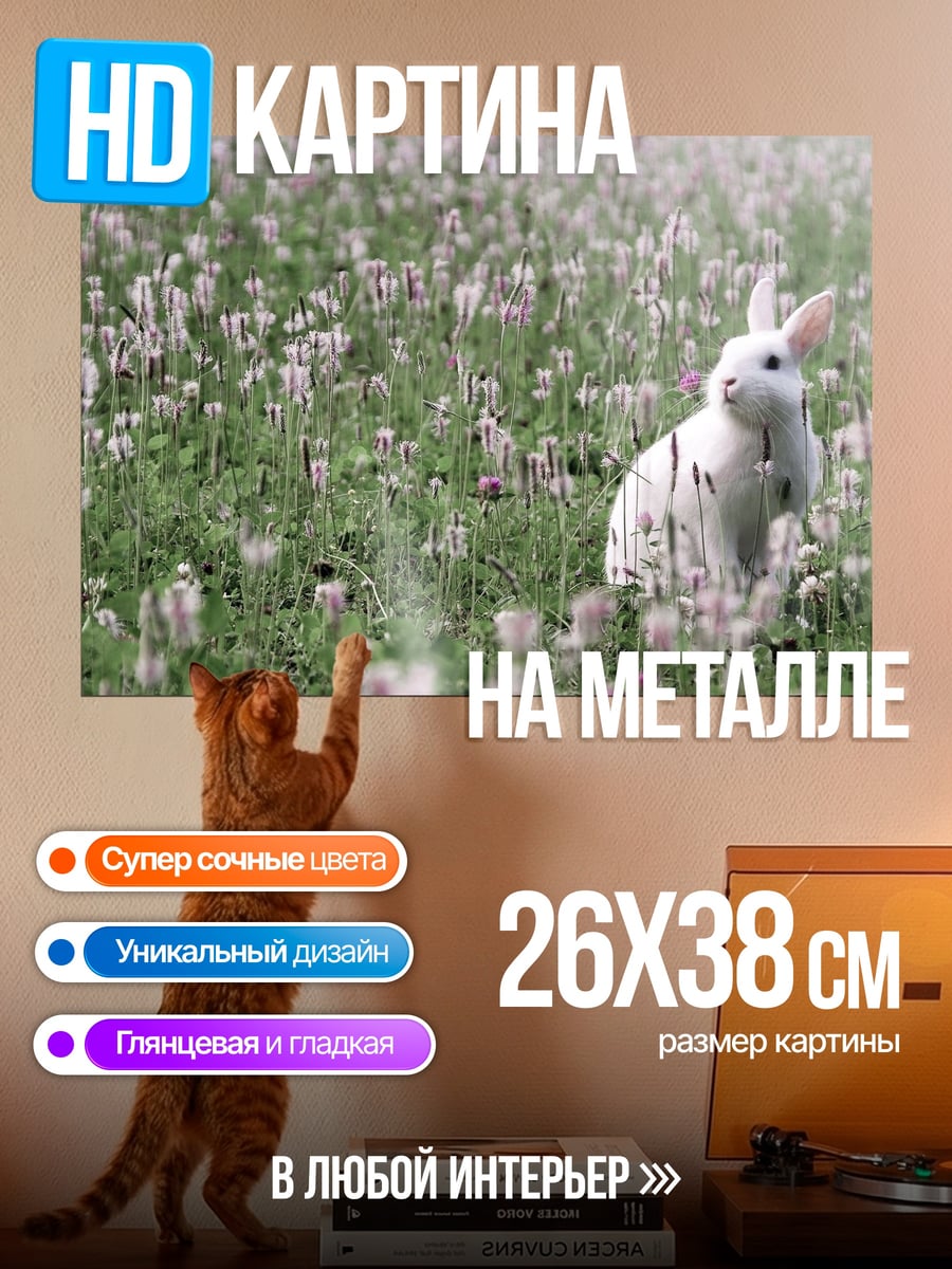 Картина на металле Кролик в поле