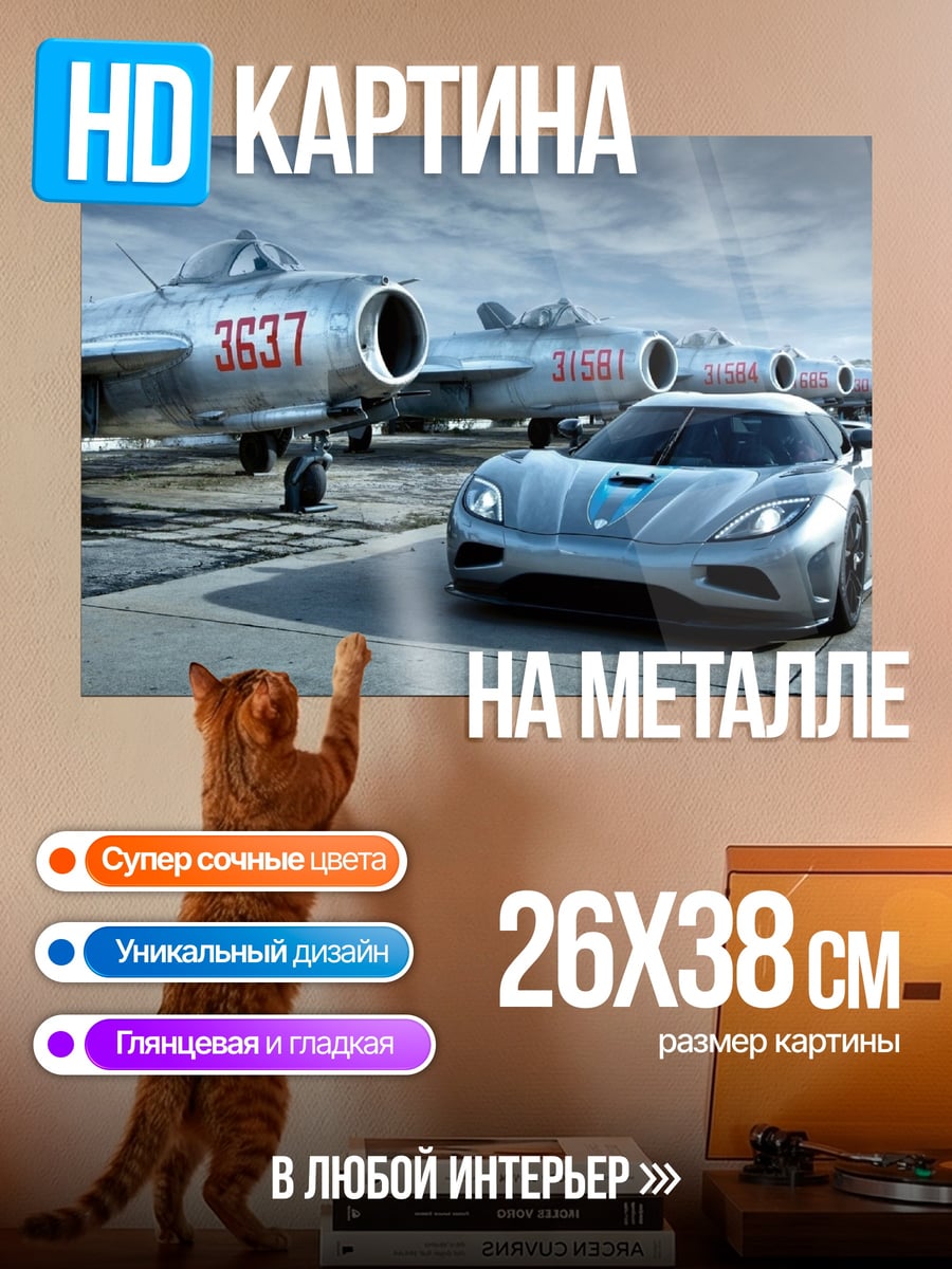 Картина на металле Самолеты и спорткар