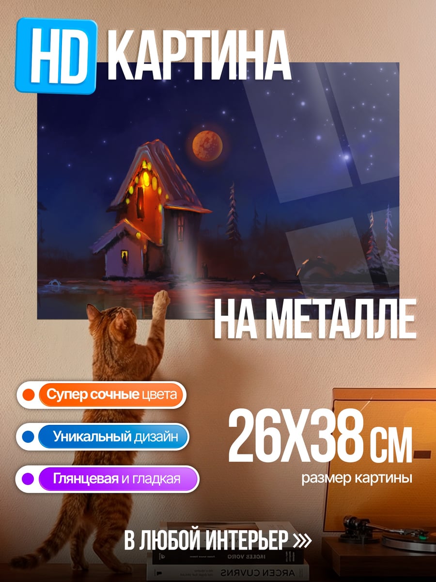 Картина на металле Домик под звездами