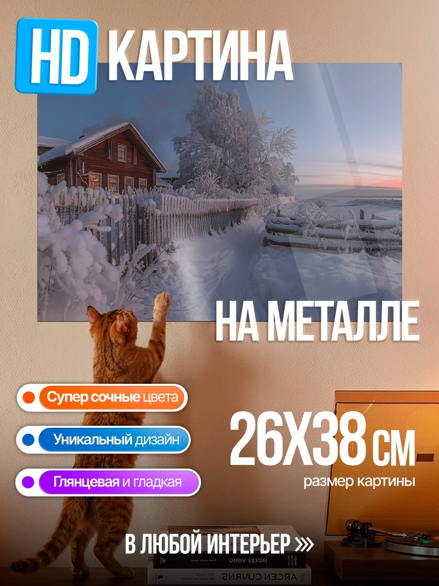 Картина на металле Зимний пейзаж с домом