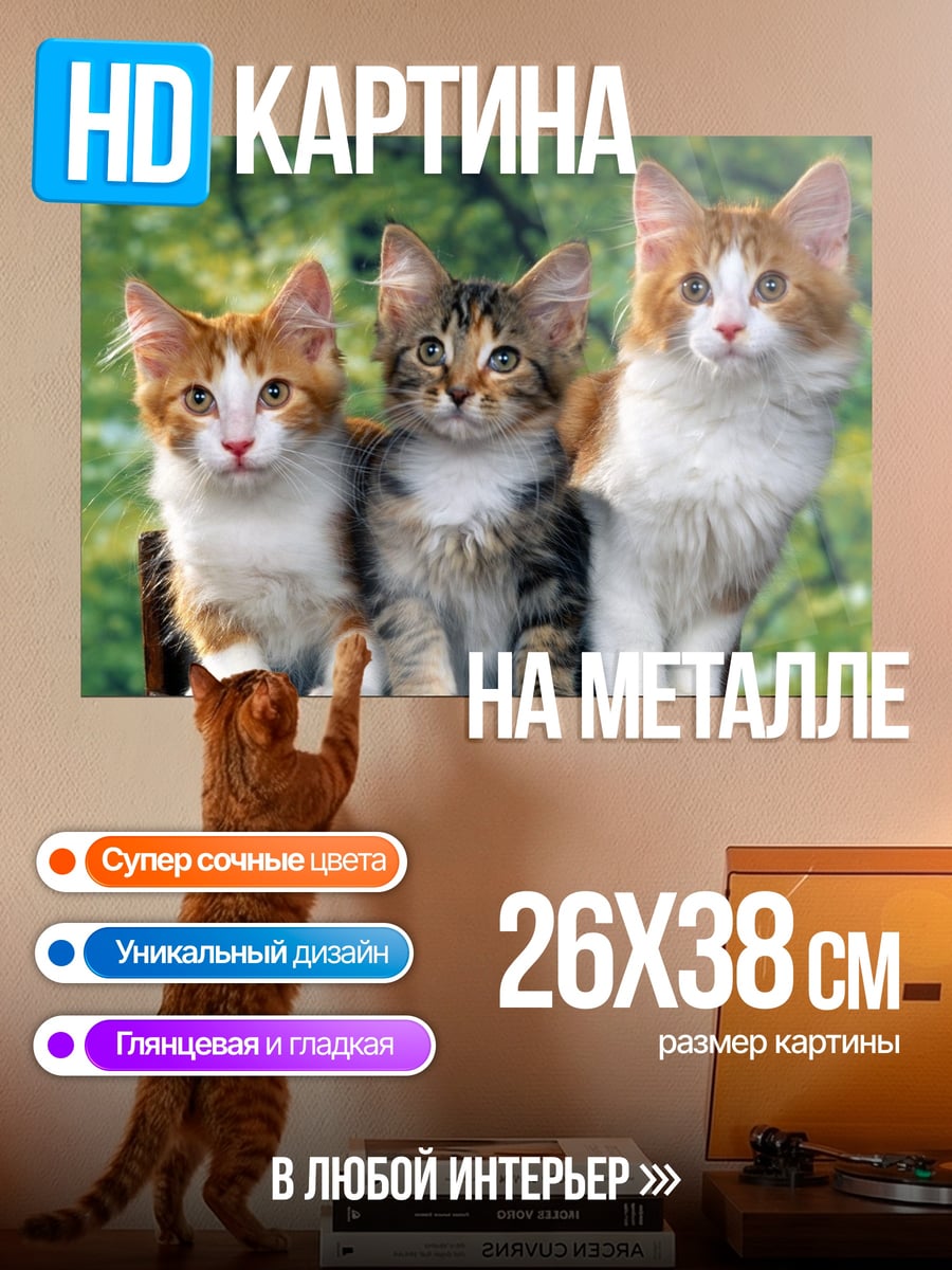 Картина на металле три котенка