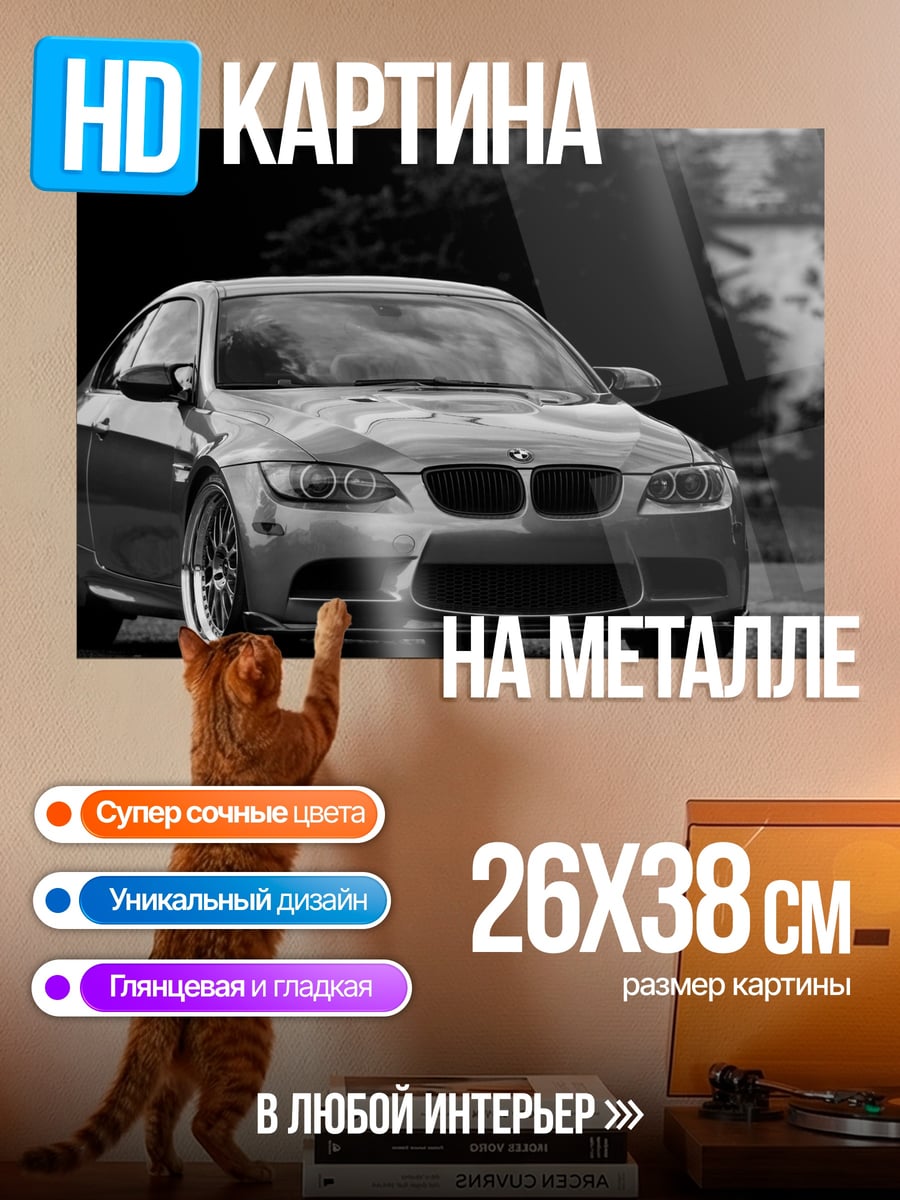 Картина на металле черно-белое БМВ