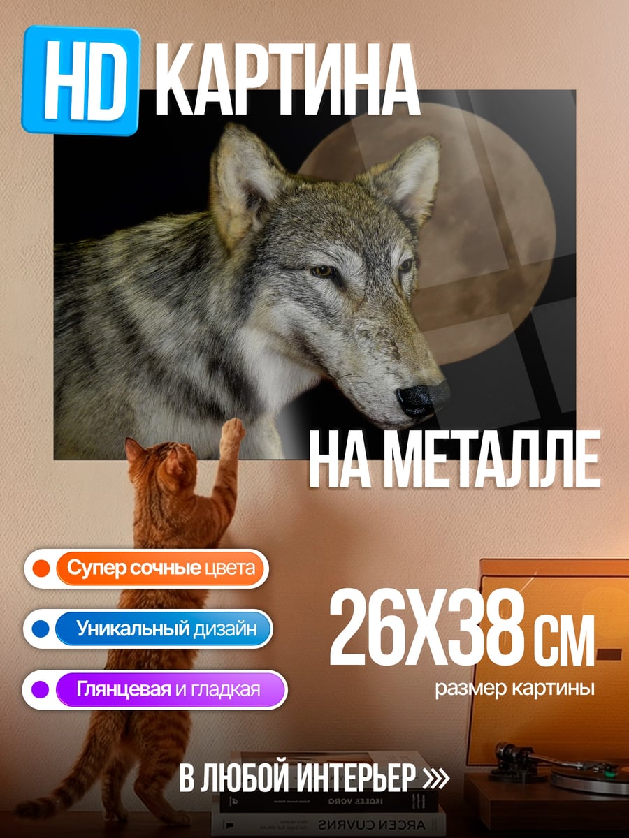Картина на металле Волк и луна
