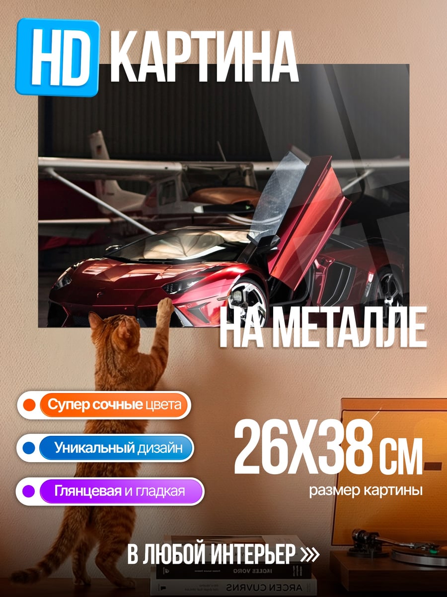 Картина на металле суперкар у самолета