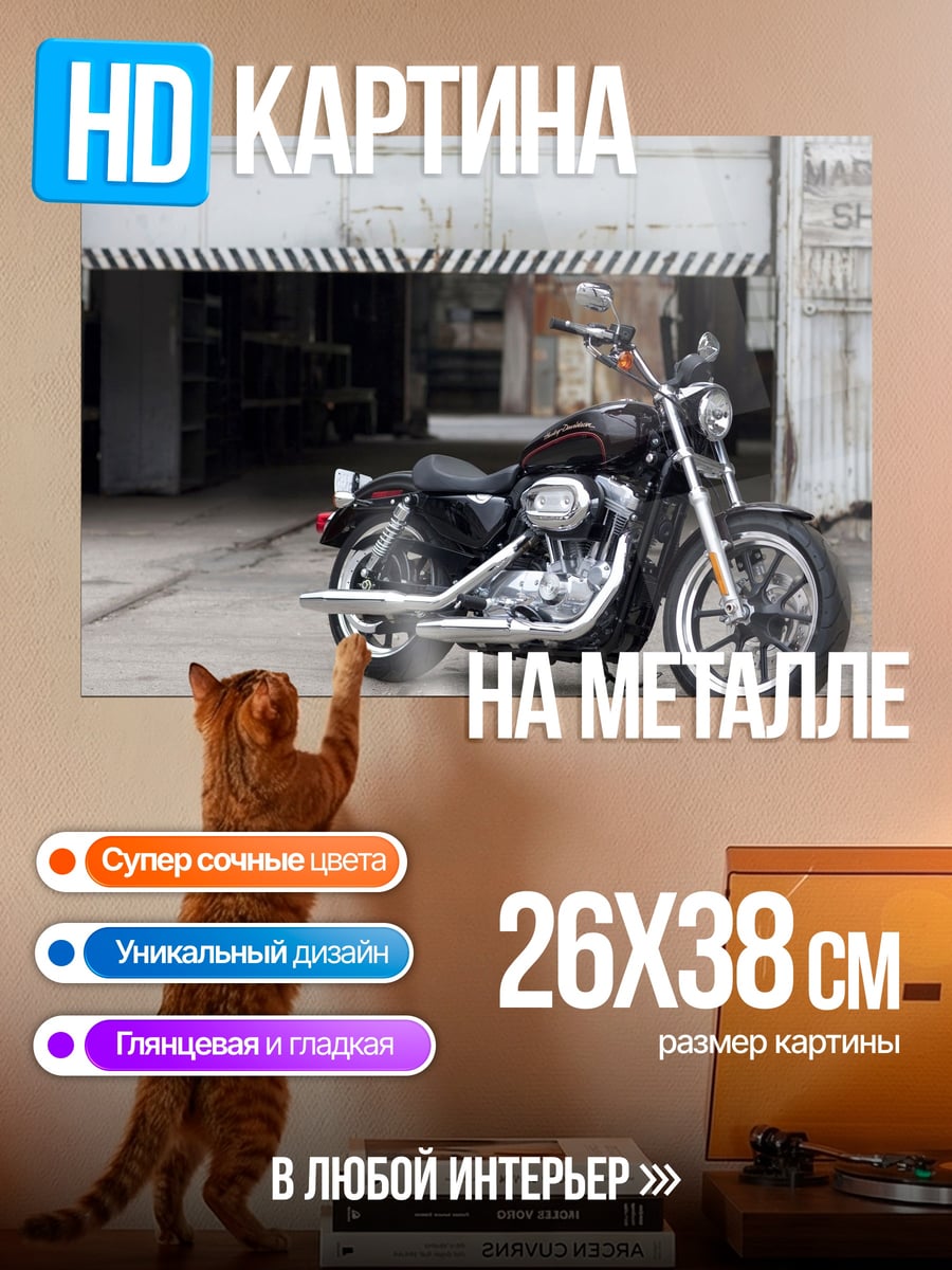 Картина на металле Черный мотоцикл Харлей