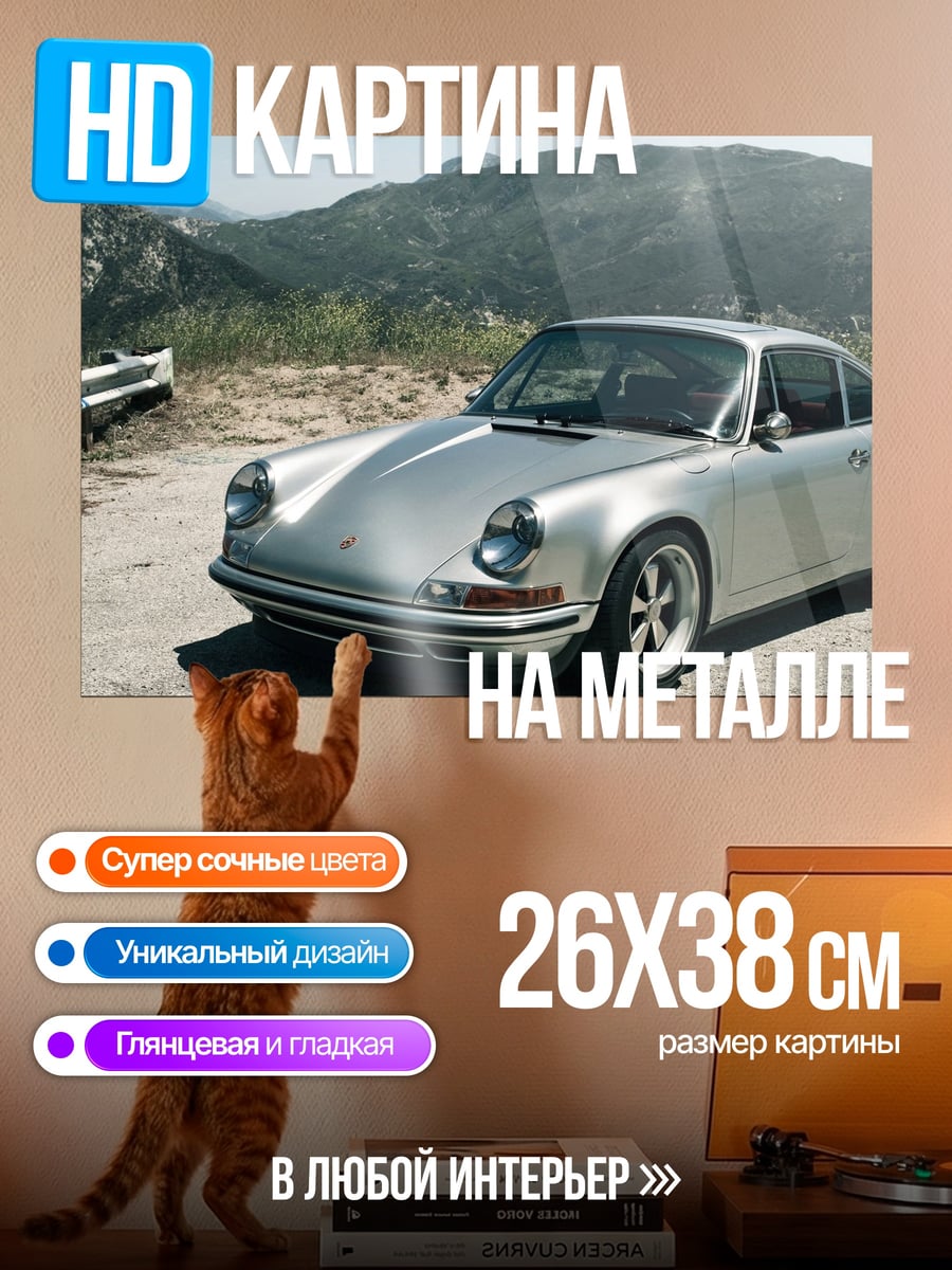 Картина на металле Классический Порше на дороге