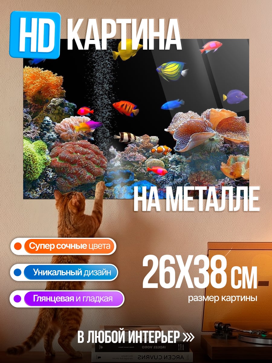 Картина на металле Коралловый риф с рыбками
