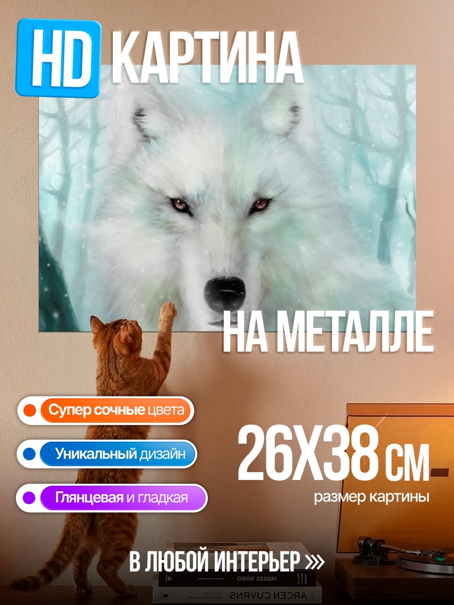 Картина на металле Белый волк