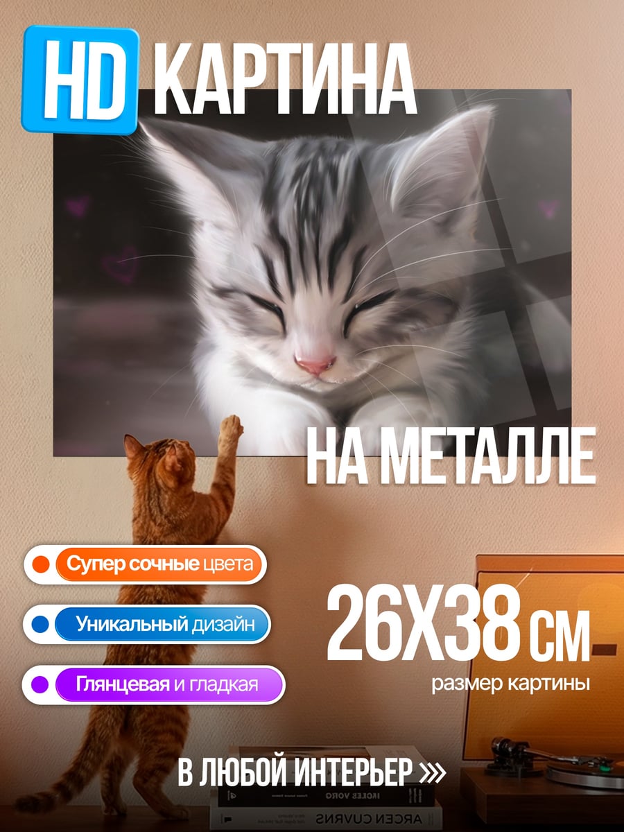 Картина на металле Спящий котенок