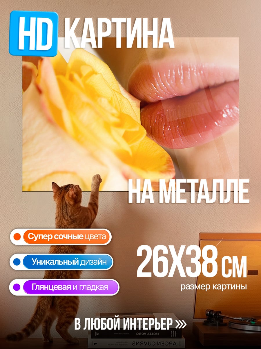 Картина на металле Губы и роза