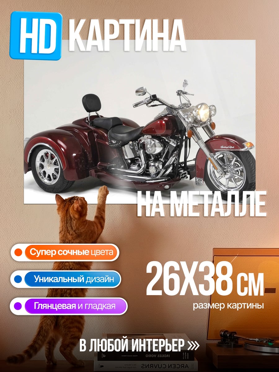 Картина на металле Красный трицикл Harley
