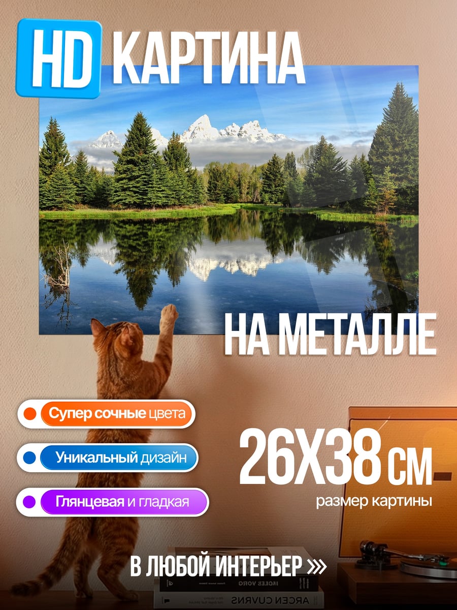 Картина на металле Горное озеро ели