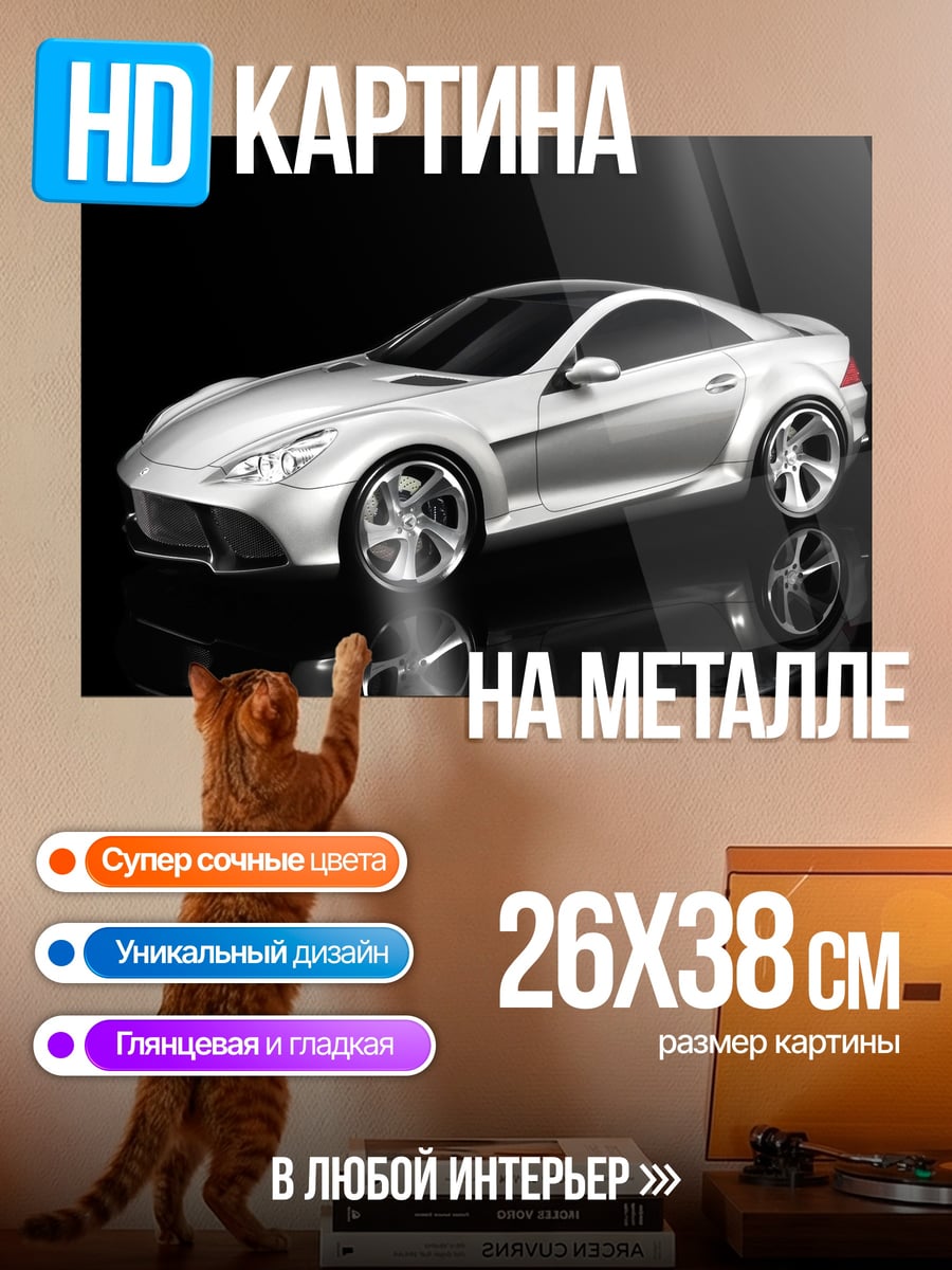 Картина на металле Серебристый спорткар