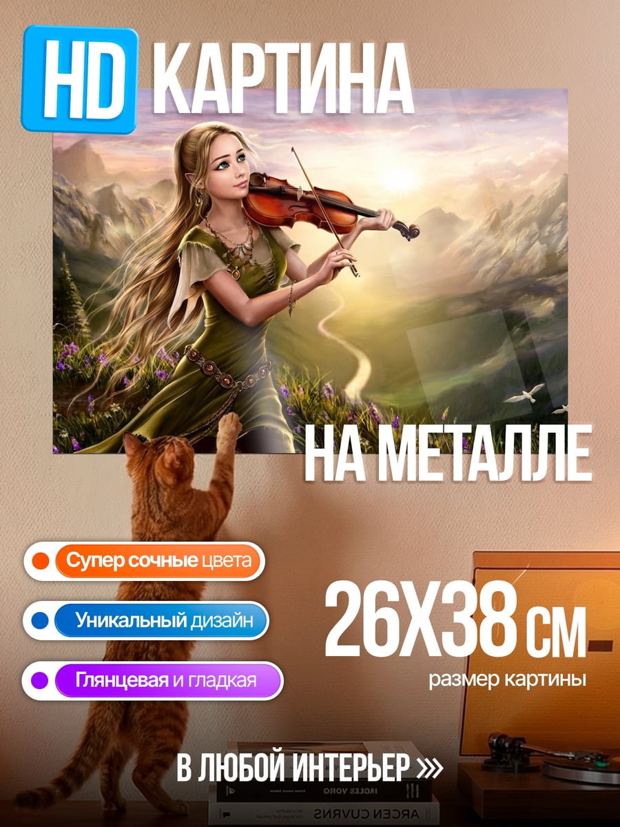 Картина на металле Девушка играет на скрипке