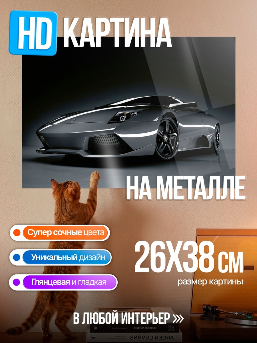 Картина на металле серый спорткар