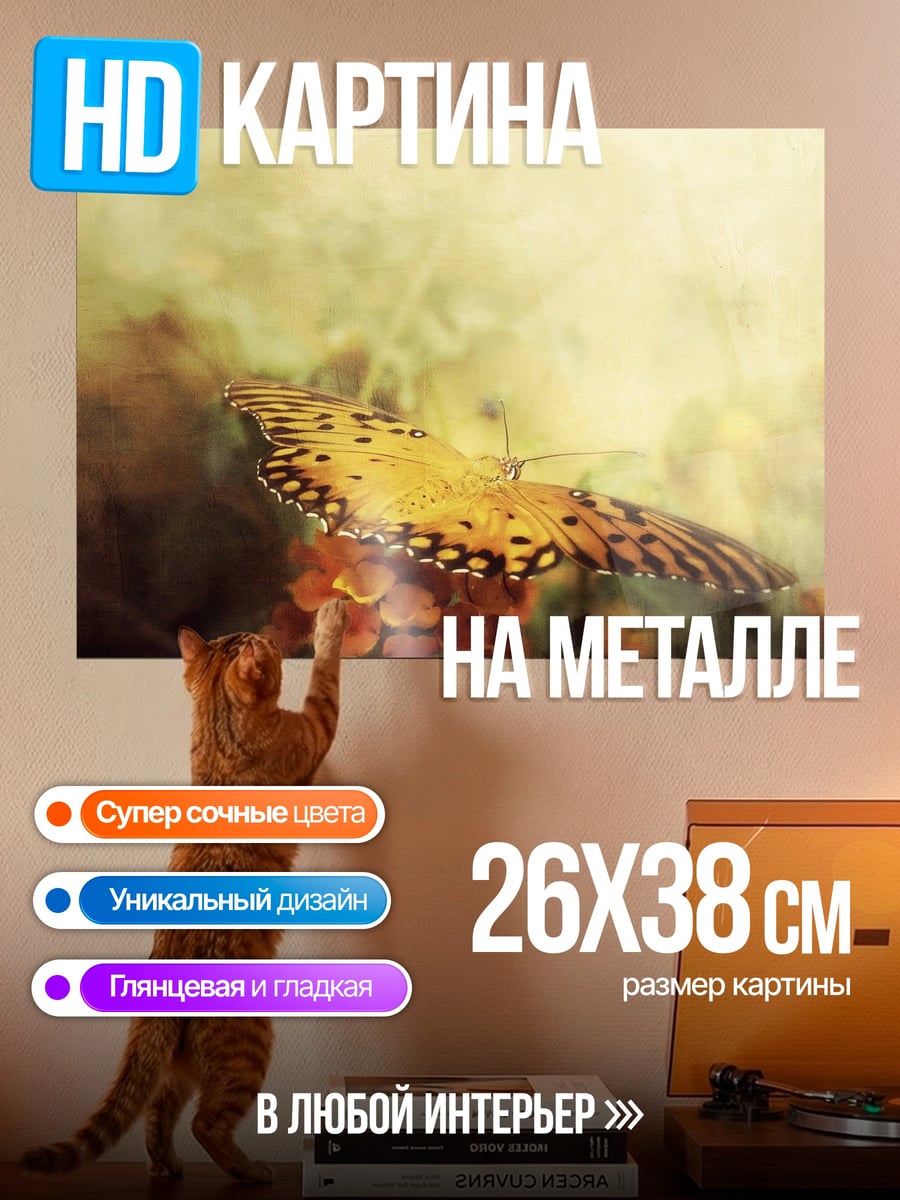 Картина на металле Бабочка на цветке