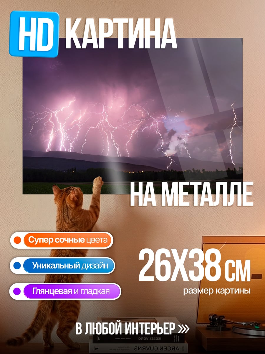 Картина на металле Гроза над полем