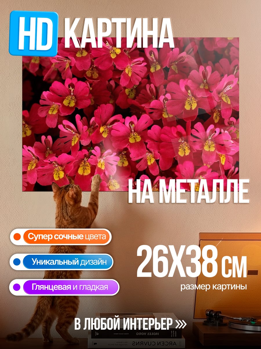 Картина на металле Яркие розовые цветы