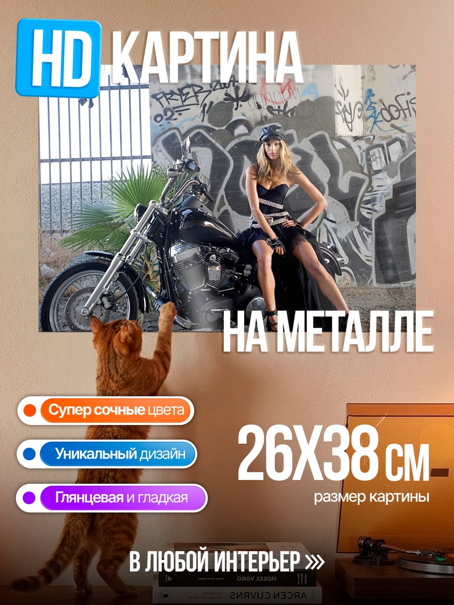 Картина на металле Девушка байкер