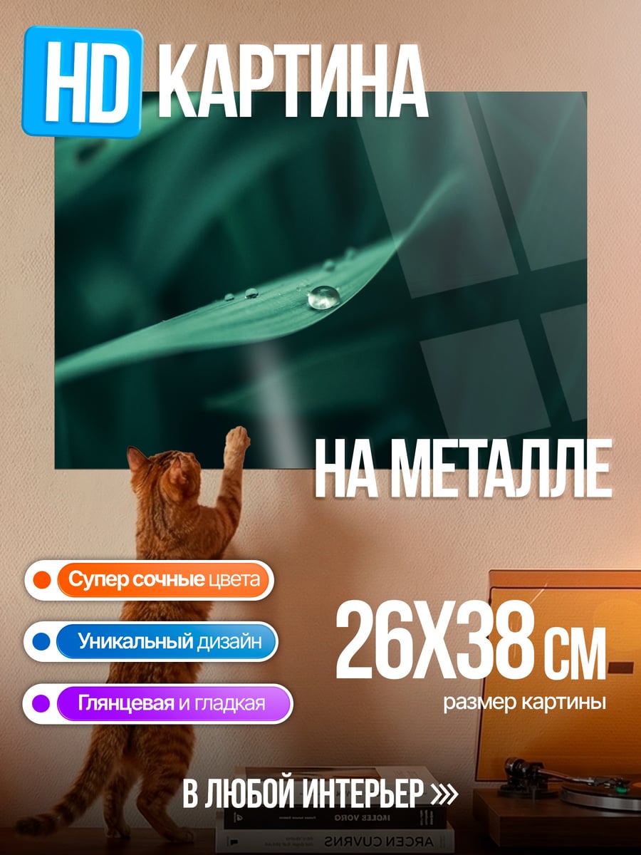 Картина на металле Капля на листе