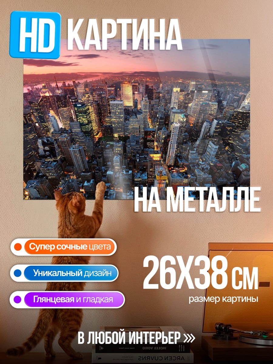 Картина на металле Городской пейзаж закат