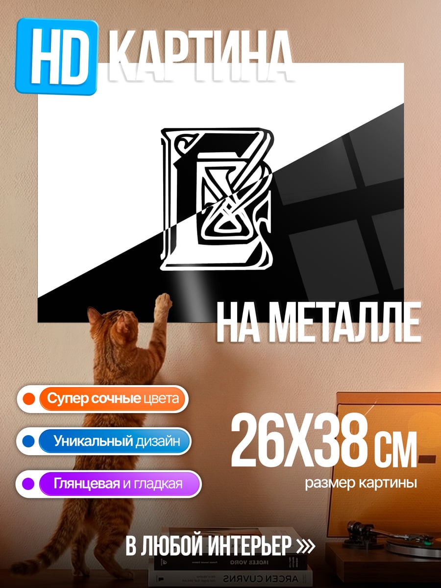 Картина на металле Черно-белая книга
