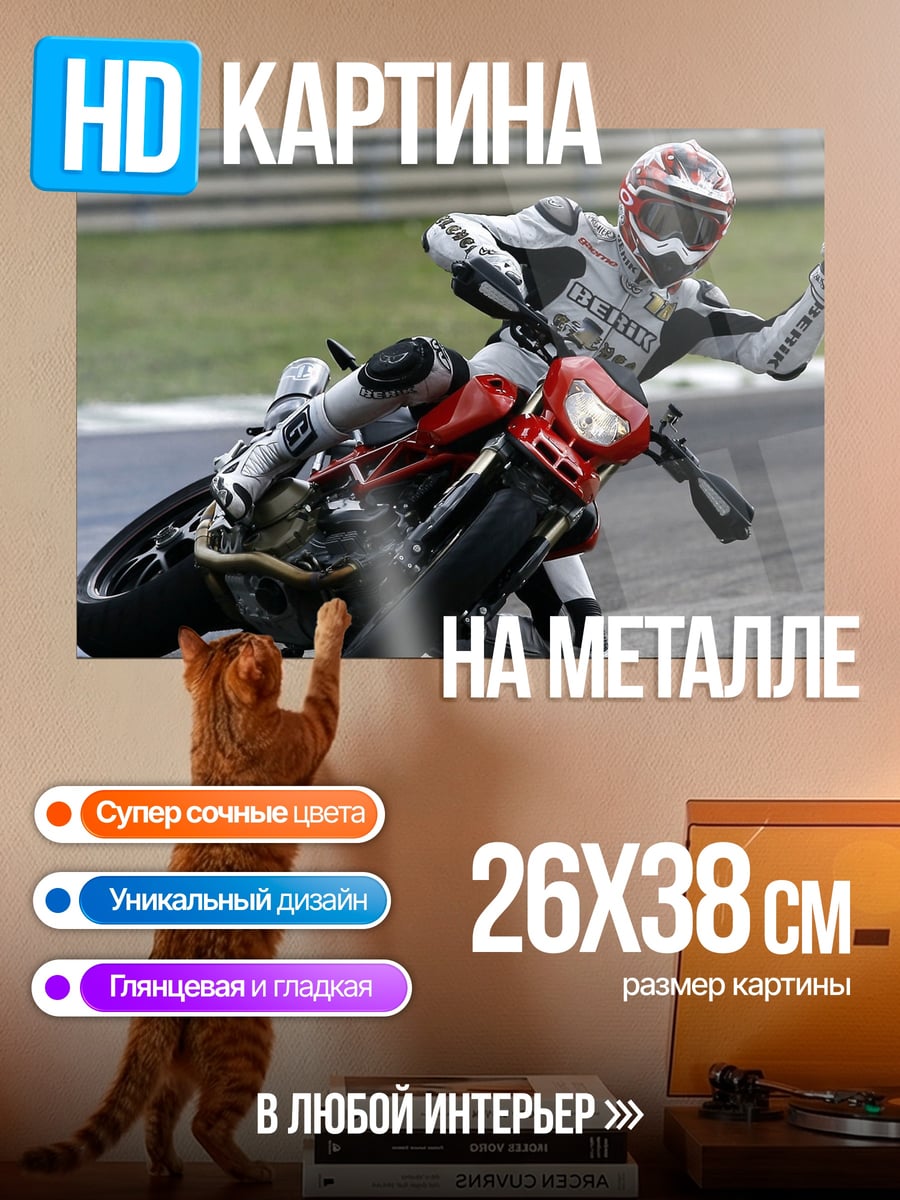 Картина на металле мотогонщик на треке