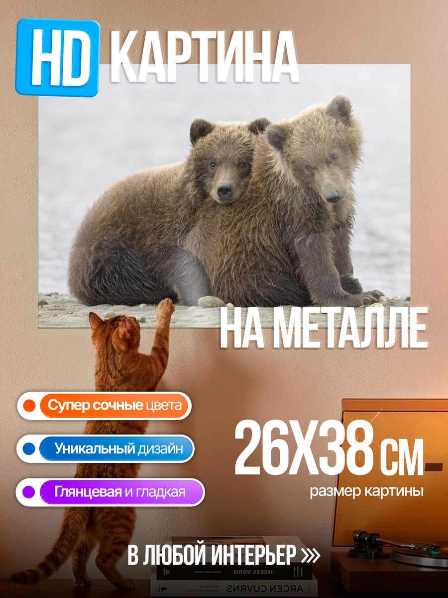 Картина на металле Два медвежонка