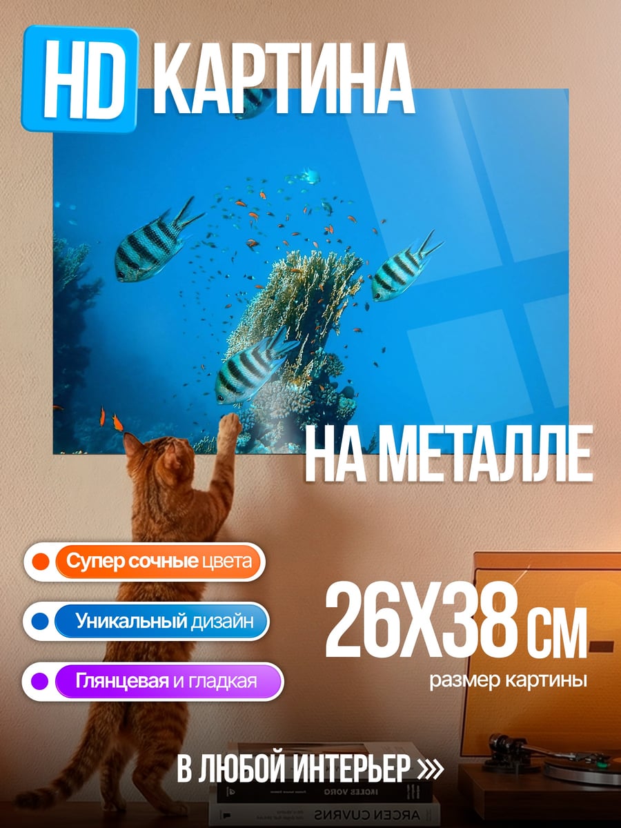 Картина на металле Рыбы в коралловом рифе