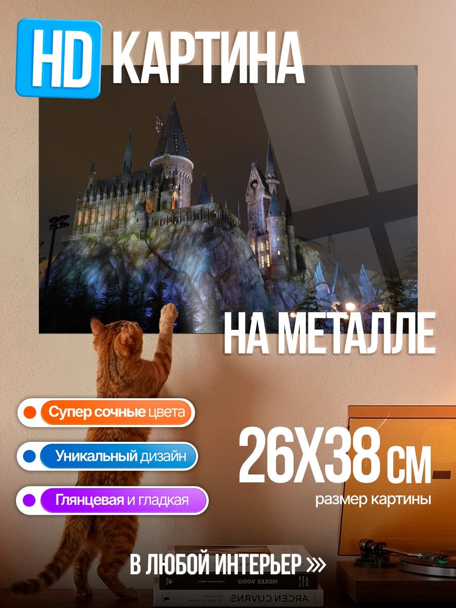 Картина на металле Замок Хогвартс ночью