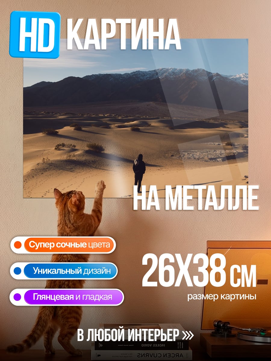 Картина на металле Одинокий путник в пустыне