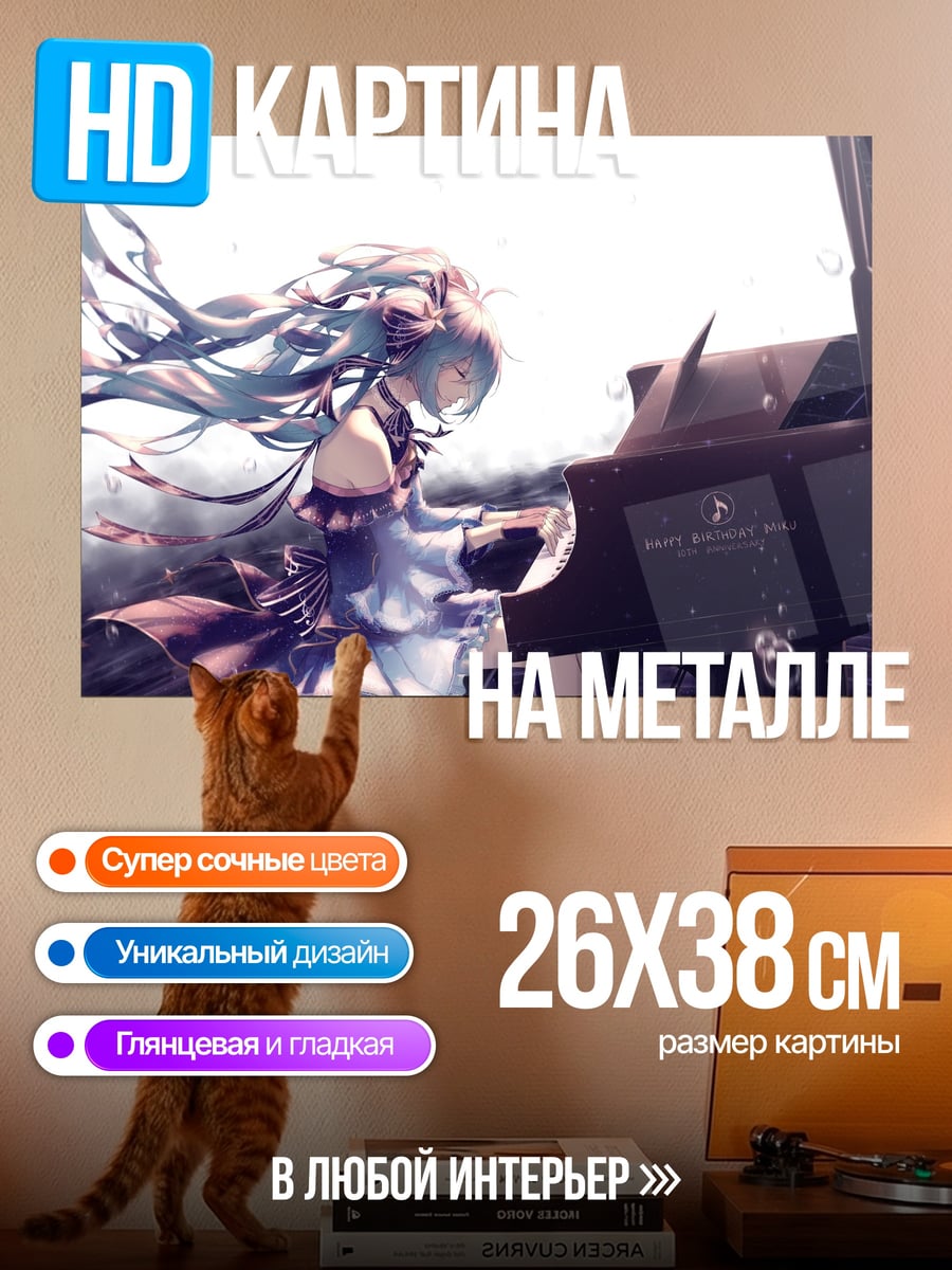 Картина на металле Девушка играет на пианино