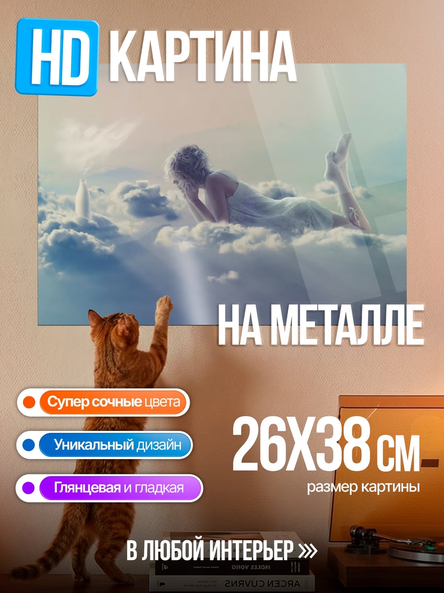 Картина на металле Девушка на облаках