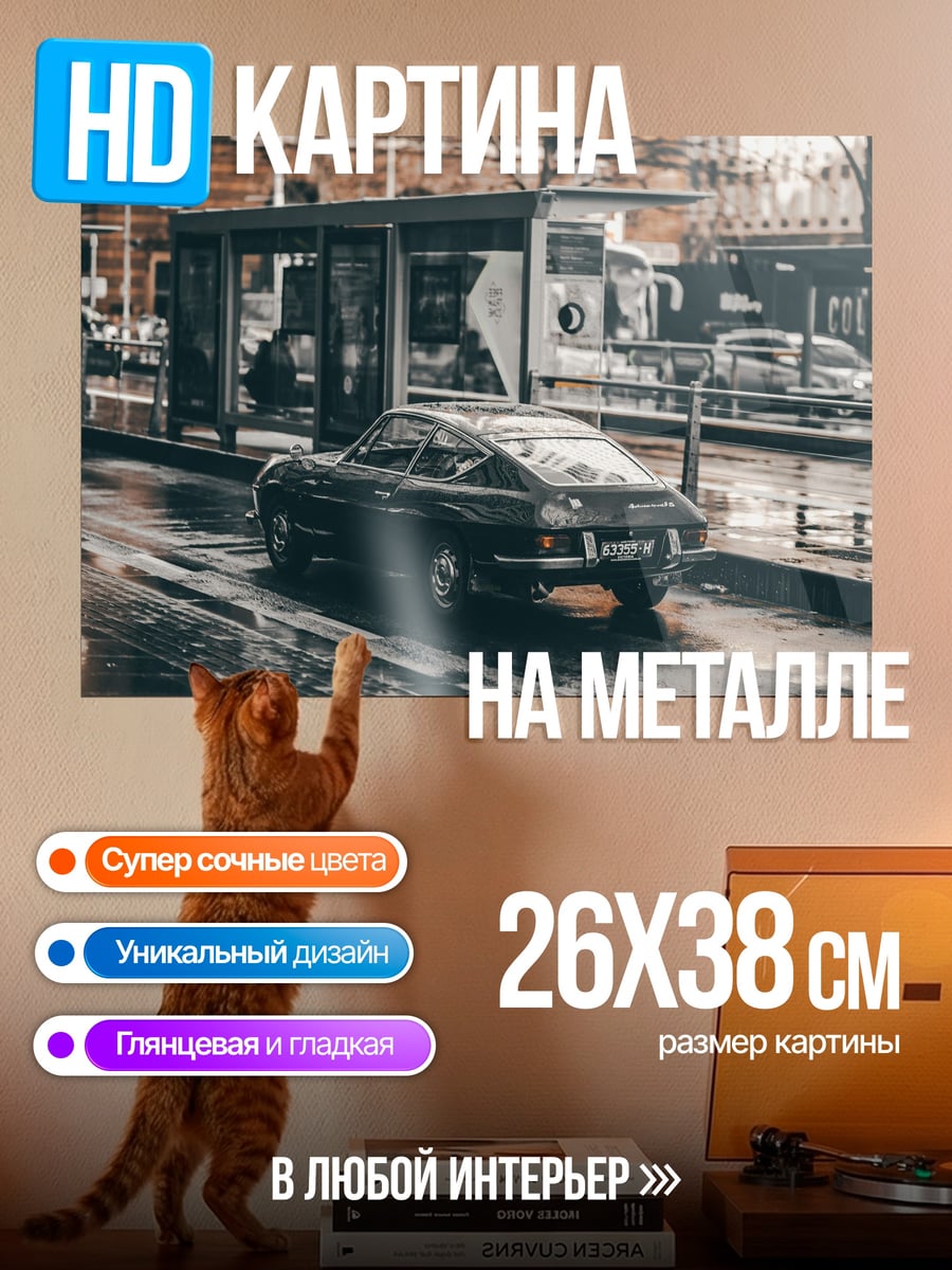 Картина на металле Дождливый город