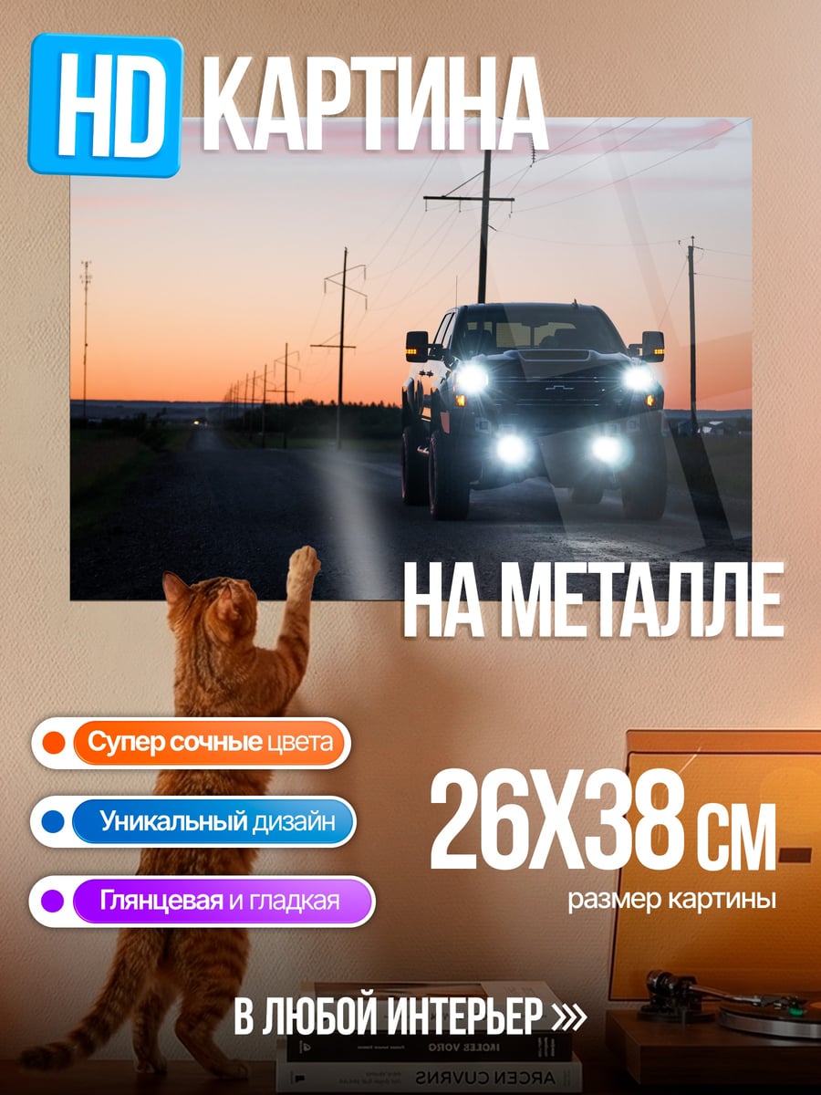 Картина на металле Пикап на дороге