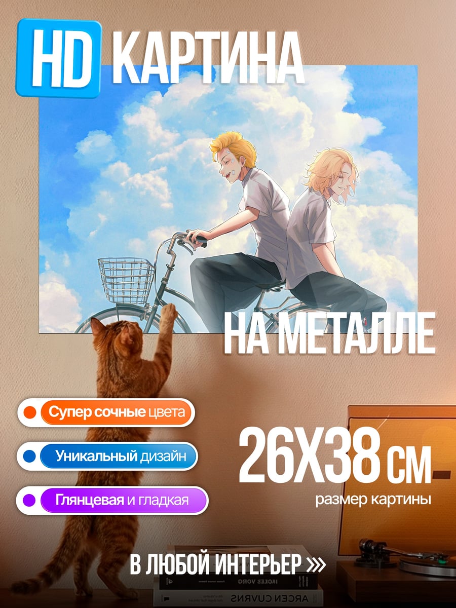 Картина на металле Двое на велосипеде