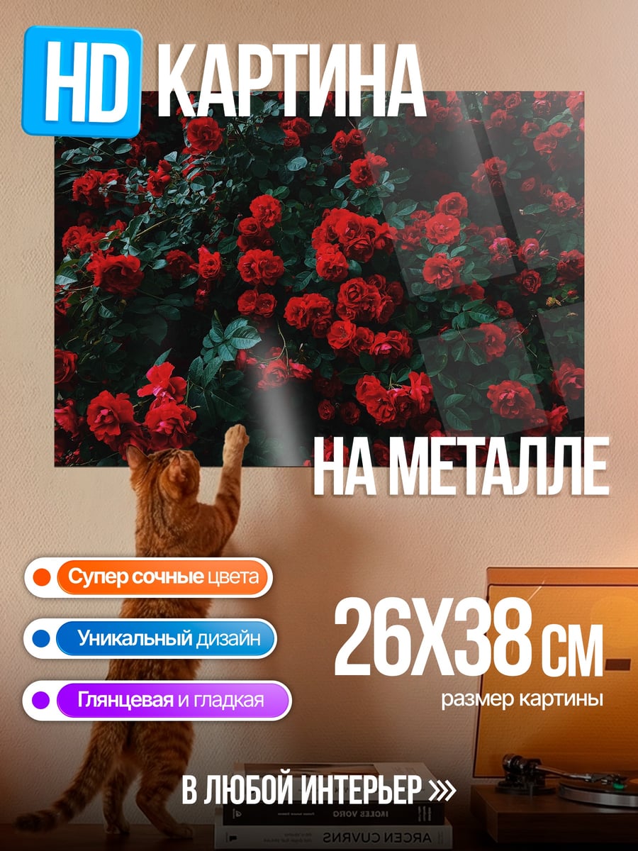 Картина на металле Красные розы