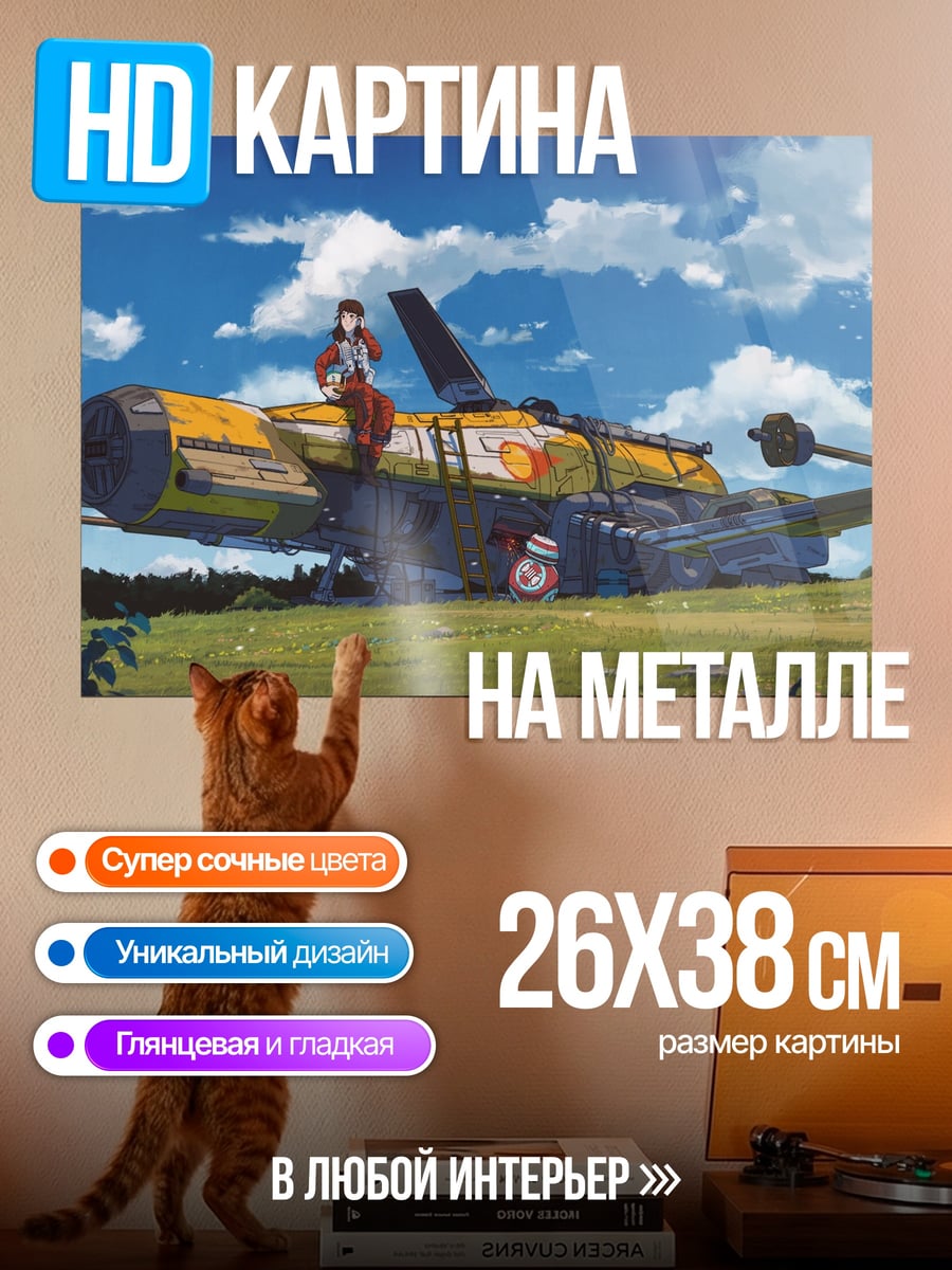 Картина на металле Девушка на самолете