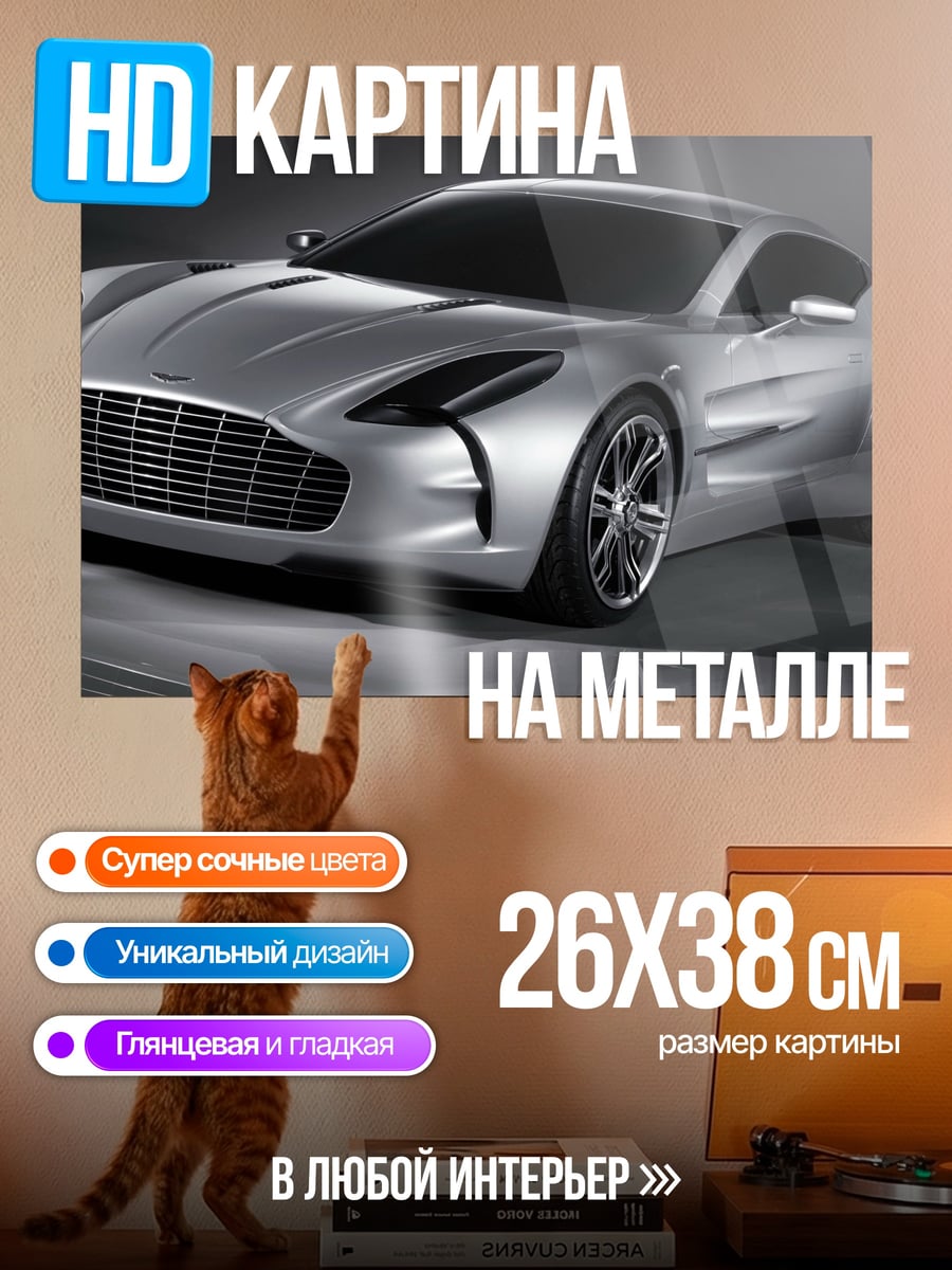 Картина на металле Серебристый спорткар