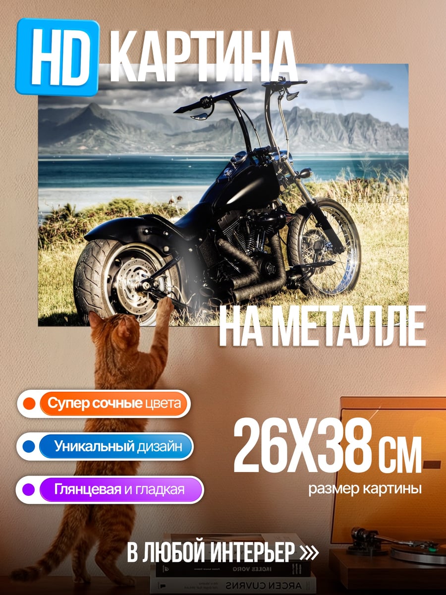 Картина на металле Черный мотоцикл
