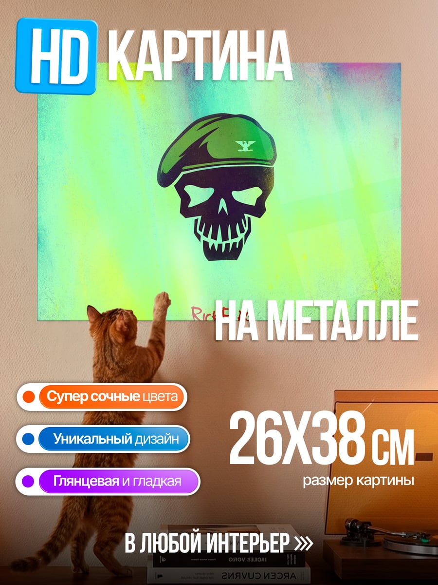 Картина на металле Череп в берете