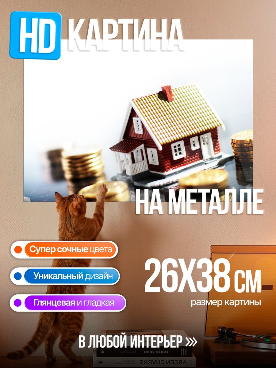 Картина на металле Дом и монеты
