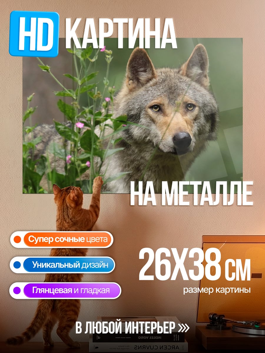 Картина на металле Волк в зарослях