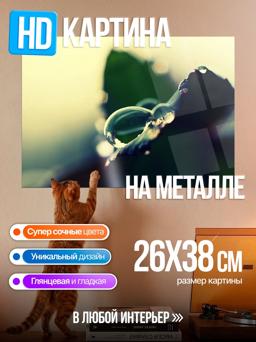 Картина на металле Капля на листе