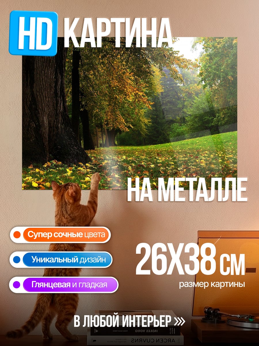 Картина на металле Осенний парк с опавшими листьями