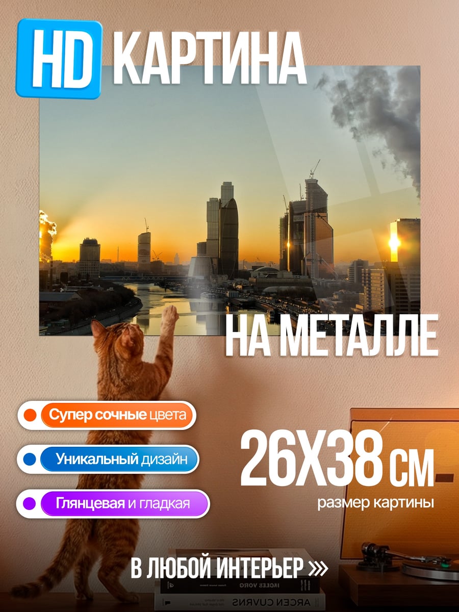 Картина на металле Городской пейзаж на закате